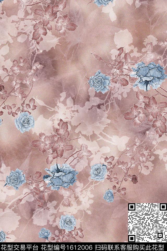 花卉中老年模糊花卉数码印花花型下载（图片编号: 1612006） - 瓦栏（Walan）