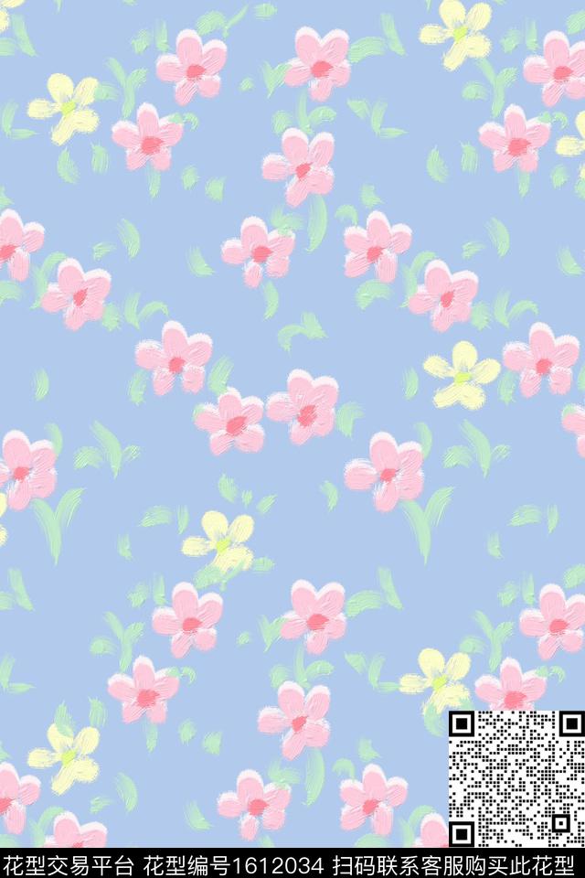 小清新清爽底花卉花卉数码印花花型下载（图片编号: 1612034） - 瓦栏（Walan）