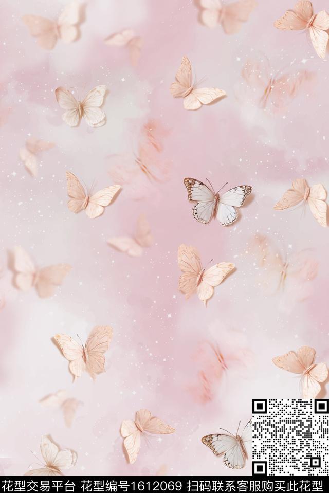 蝴蝶渐变模糊数码印花花型下载（图片编号: 1612069） - 瓦栏（Walan）