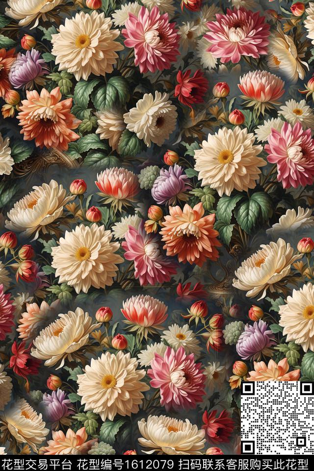 花卉满版花卉数码印花花型下载（图片编号: 1612079） - 瓦栏（Walan）