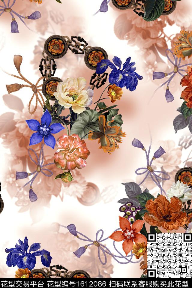 大花花卉中老年数码印花花型下载（图片编号: 1612086） - 瓦栏（Walan）