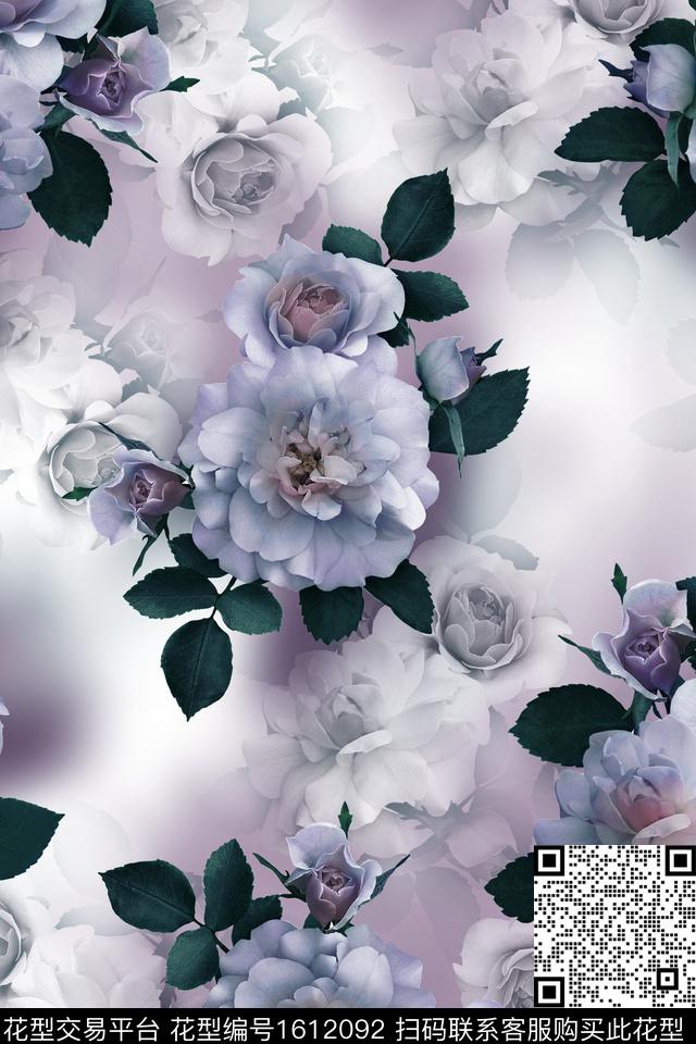 大花花卉中老年数码印花花型下载（图片编号: 1612092） - 瓦栏（Walan）
