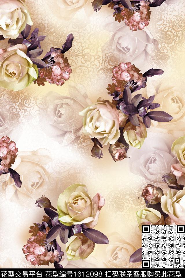 大花花卉中老年数码印花花型下载（图片编号: 1612098） - 瓦栏（Walan）