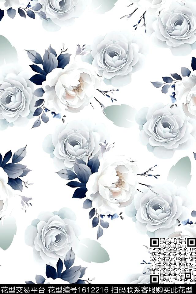 满版散花花卉手绘花卉数码印花花型下载（图片编号: 1612216） - 瓦栏（Walan）