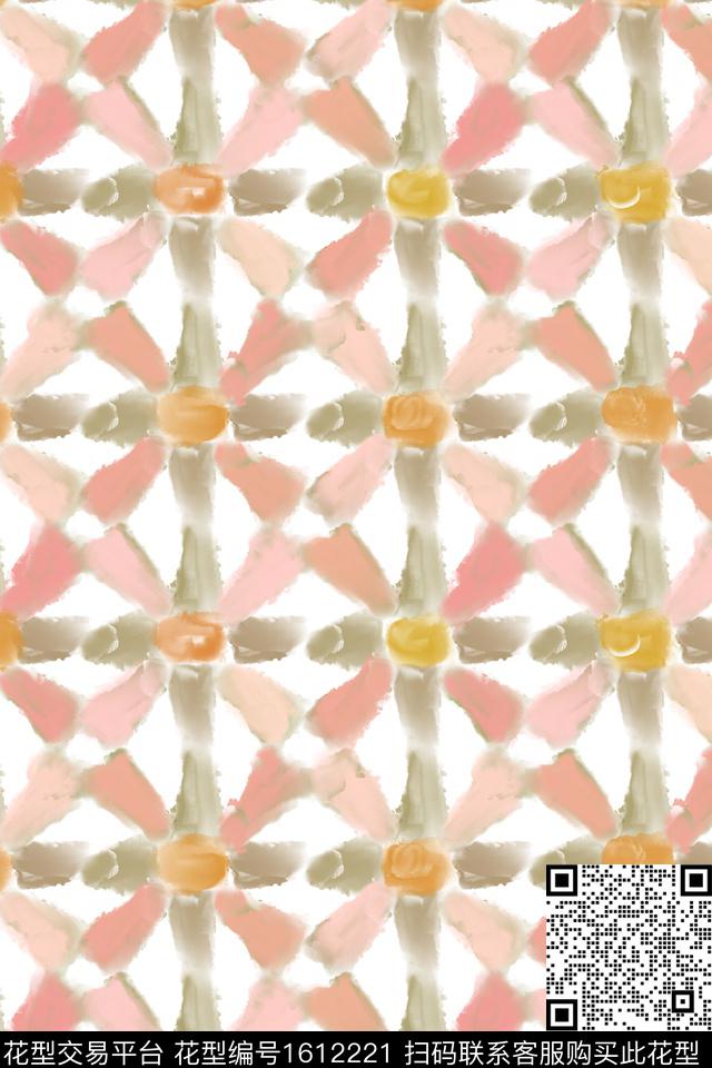 水彩笔触格子数码印花花型下载（图片编号: 1612221） - 瓦栏（Walan）