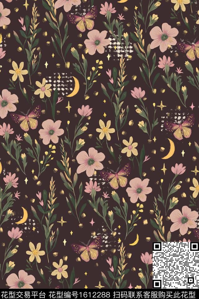 花卉蝴蝶小碎花数码印花花型下载（图片编号: 1612288） - 瓦栏（Walan）