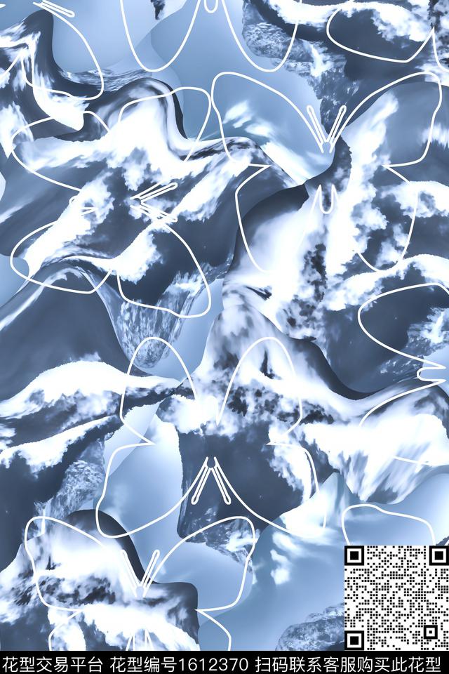线条画肌理蝴蝶数码印花花型下载（图片编号: 1612370） - 瓦栏（Walan）