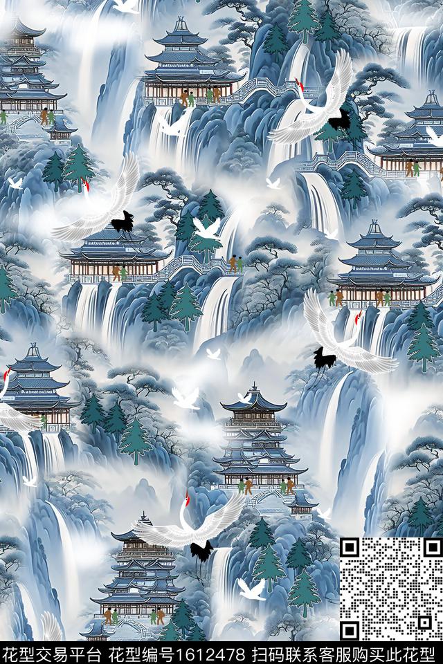 中国风风景景观数码花型数码印花花型下载（图片编号: 1612478） - 瓦栏（Walan）