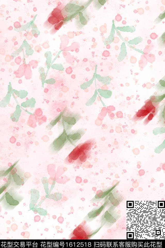 花卉水彩朦胧花卉数码印花花型下载（图片编号: 1612518） - 瓦栏（Walan）