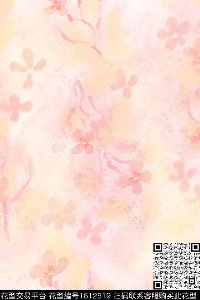 花卉水彩朦胧花卉数码印花花型下载（图片编号: 1612519） - 瓦栏（Walan）