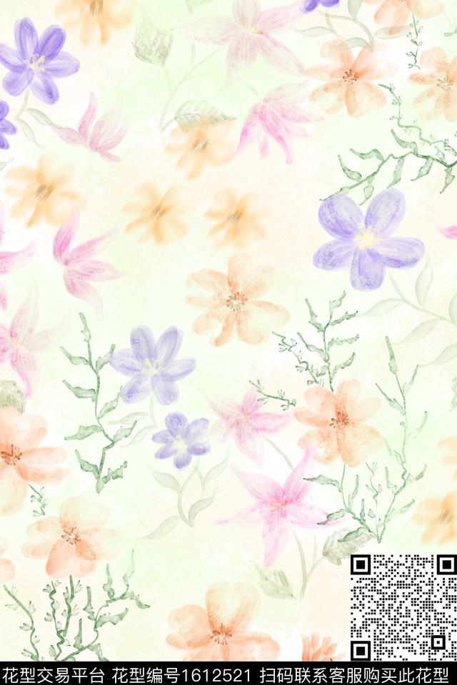 花卉小碎花水彩数码印花花型下载（图片编号: 1612521） - 瓦栏（Walan）
