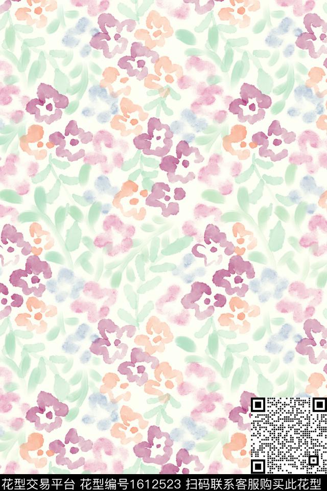 花卉小碎花水彩数码印花花型下载（图片编号: 1612523） - 瓦栏（Walan）