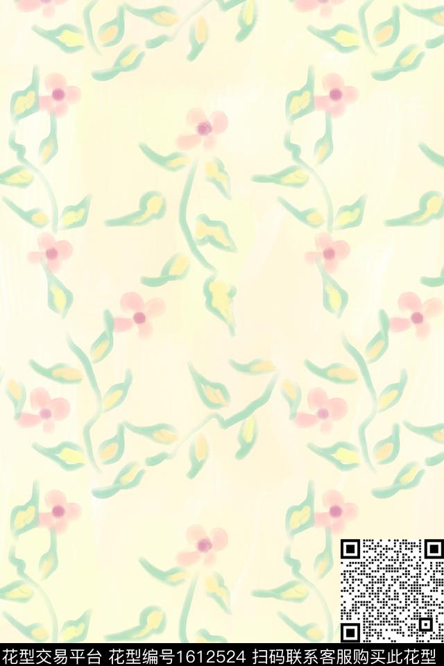 花卉水彩清爽底花卉数码印花花型下载（图片编号: 1612524） - 瓦栏（Walan）