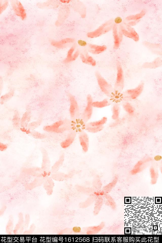 花卉素雅水彩数码印花花型下载（图片编号: 1612568） - 瓦栏（Walan）