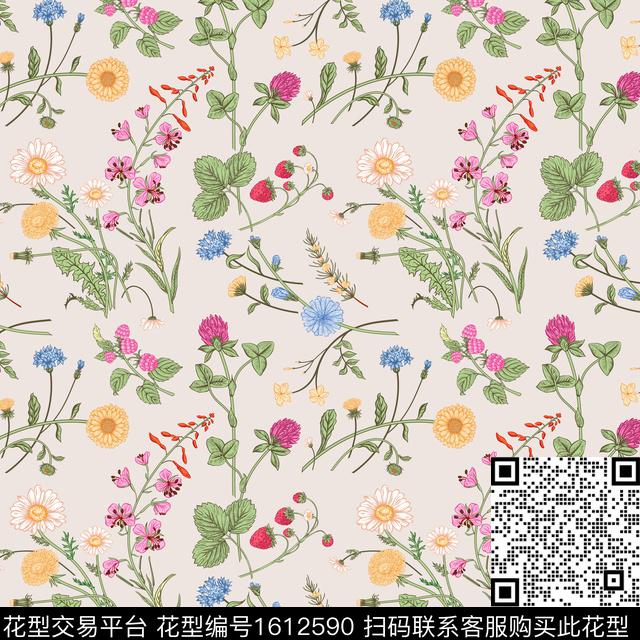 花卉小碎花方巾数码印花花型下载（图片编号: 1612590） - 瓦栏（Walan）