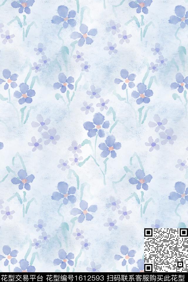 花卉水彩朦胧花卉数码印花花型下载（图片编号: 1612593） - 瓦栏（Walan）