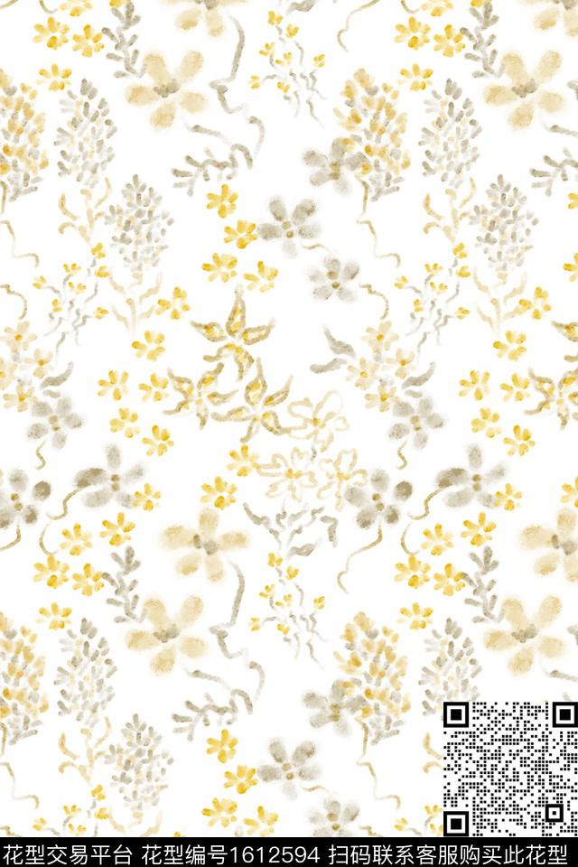 清爽底花卉花卉素雅数码印花花型下载（图片编号: 1612594） - 瓦栏（Walan）