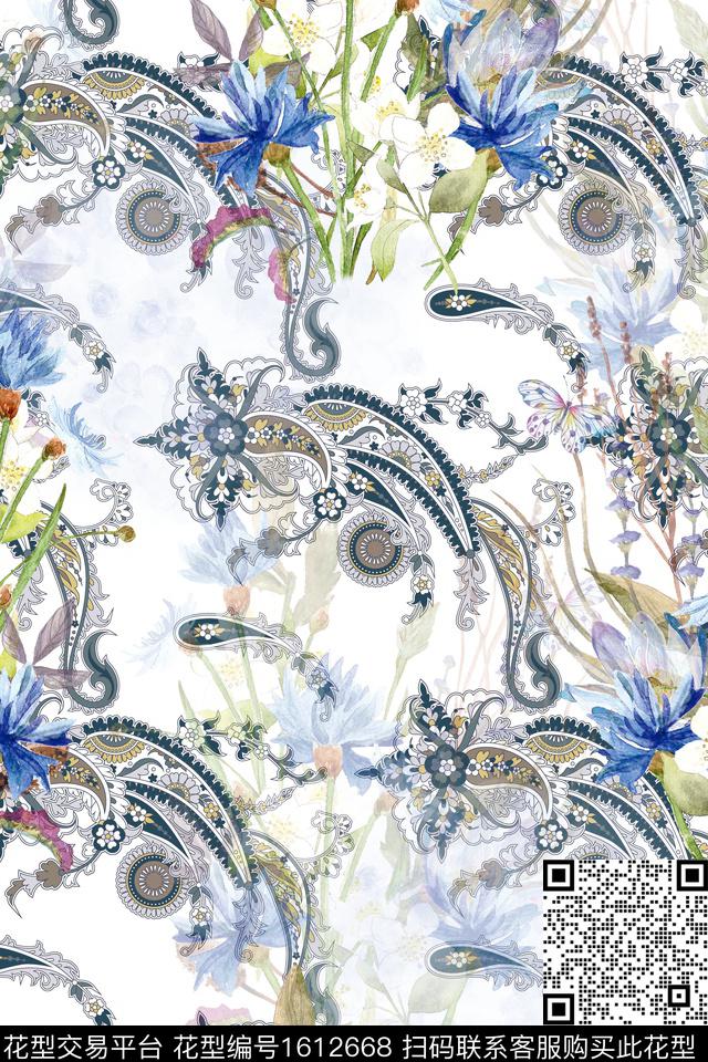 民族风水彩花卉火腿花数码印花花型下载（图片编号: 1612668） - 瓦栏（Walan）