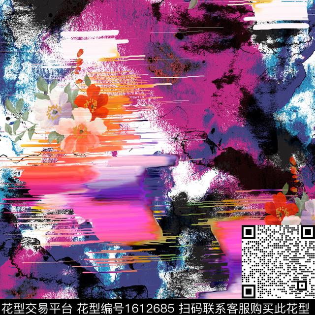 晕染肌理花卉数码印花花型下载（图片编号: 1612685） - 瓦栏（Walan）