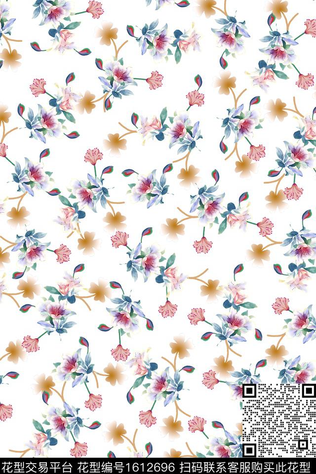 满版散花小碎花清爽底花卉数码印花花型下载（图片编号: 1612696） - 瓦栏（Walan）