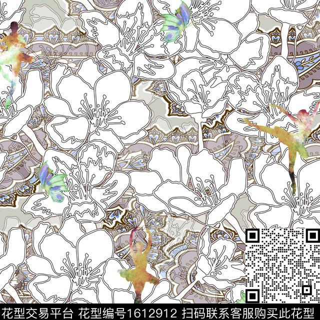线条花卉芭蕾舞女民族风数码印花花型下载（图片编号: 1612912） - 瓦栏（Walan）