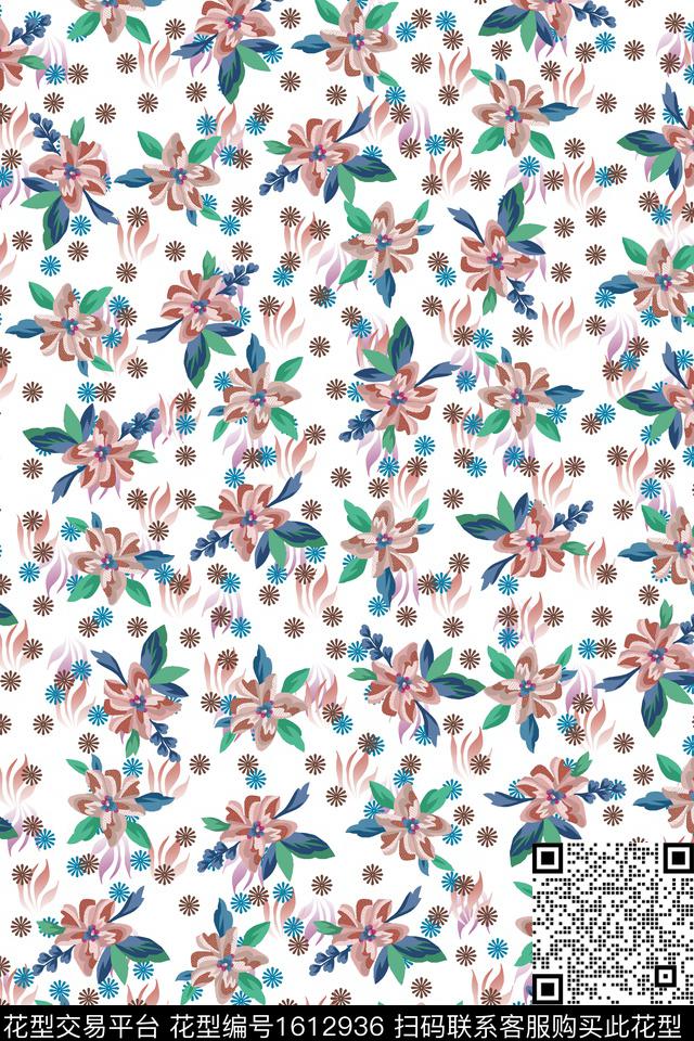 满版散花小碎花清爽底花卉传统印花花型下载（图片编号: 1612936） - 瓦栏（Walan）