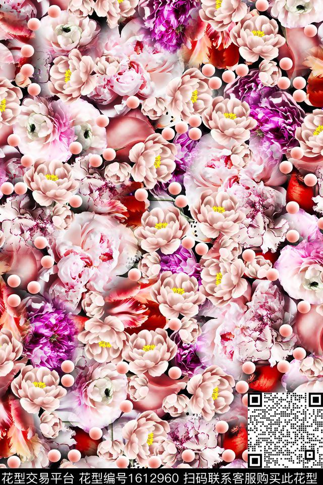 满版散花花卉数码花型数码印花花型下载（图片编号: 1612960） - 瓦栏（Walan）