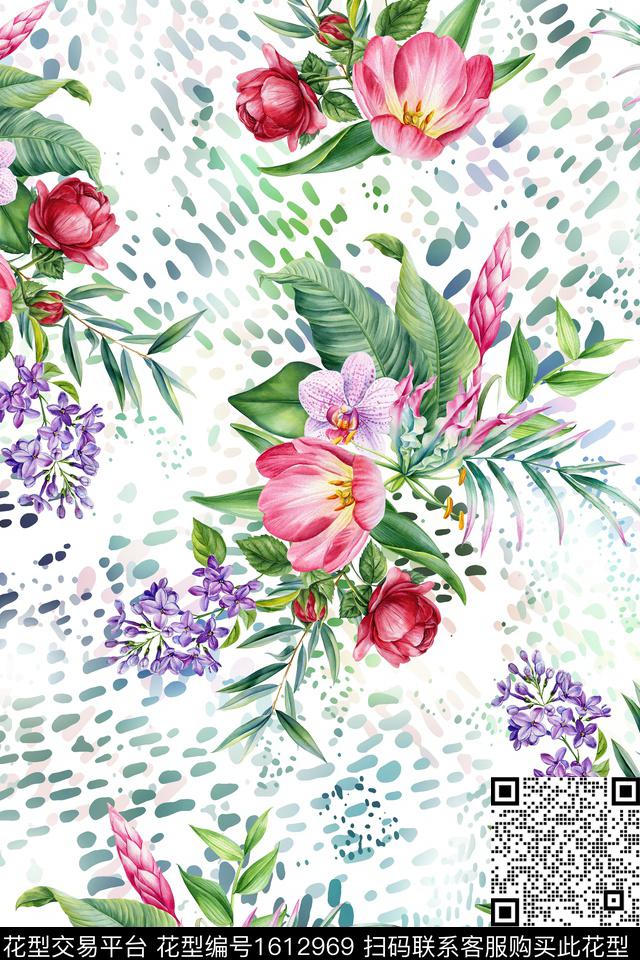 花卉斑点绿植树叶数码印花花型下载（图片编号: 1612969） - 瓦栏（Walan）