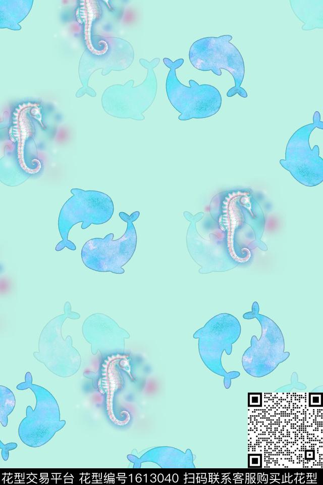 晕染肌理海马海洋数码印花花型下载（图片编号: 1613040） - 瓦栏（Walan）