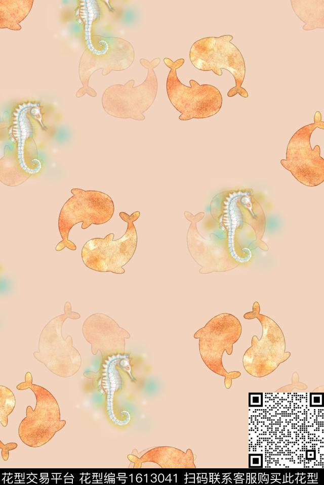 趣味水彩海马数码印花花型下载（图片编号: 1613041） - 瓦栏（Walan）