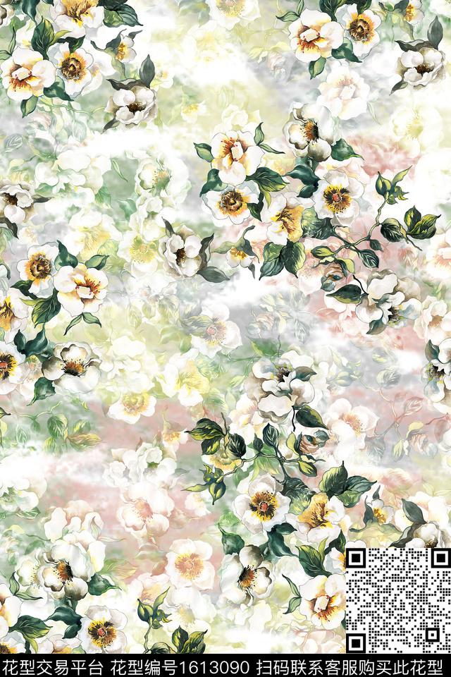 年轻女装花卉水彩花卉数码印花花型下载（图片编号: 1613090） - 瓦栏（Walan）