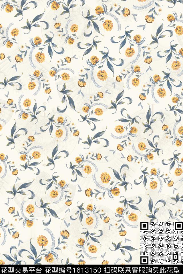 花卉小碎花扇子数码印花花型下载（图片编号: 1613150） - 瓦栏（Walan）