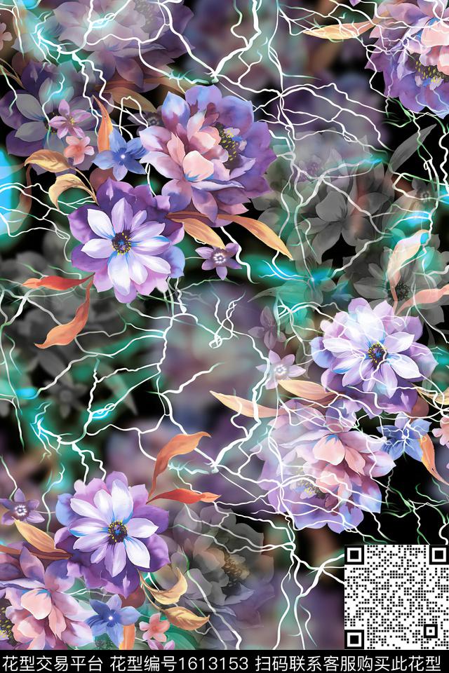 花卉水彩花卉影花数码印花花型下载（图片编号: 1613153） - 瓦栏（Walan）