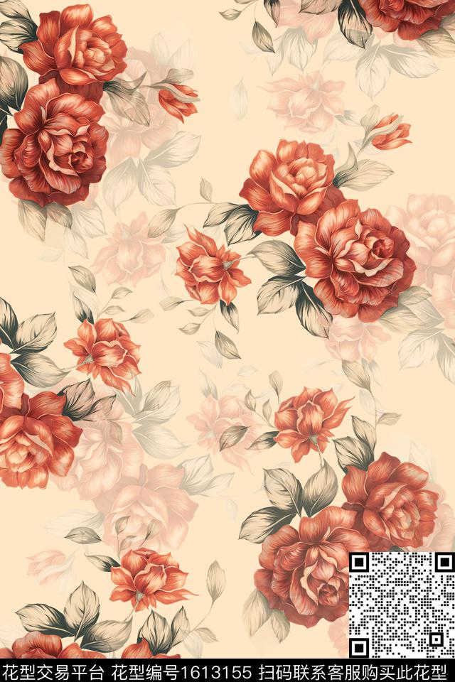 花卉水彩花卉影花数码印花花型下载（图片编号: 1613155） - 瓦栏（Walan）