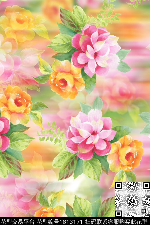 花卉水彩花卉影花数码印花花型下载（图片编号: 1613171） - 瓦栏（Walan）