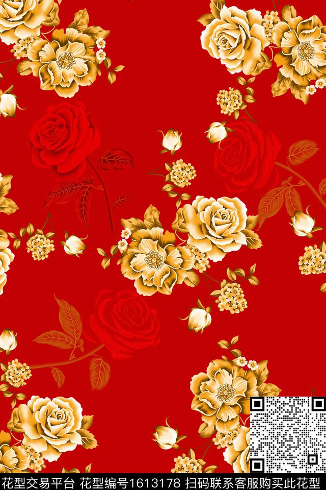 花卉金属色影花数码印花花型下载（图片编号: 1613178） - 瓦栏（Walan）