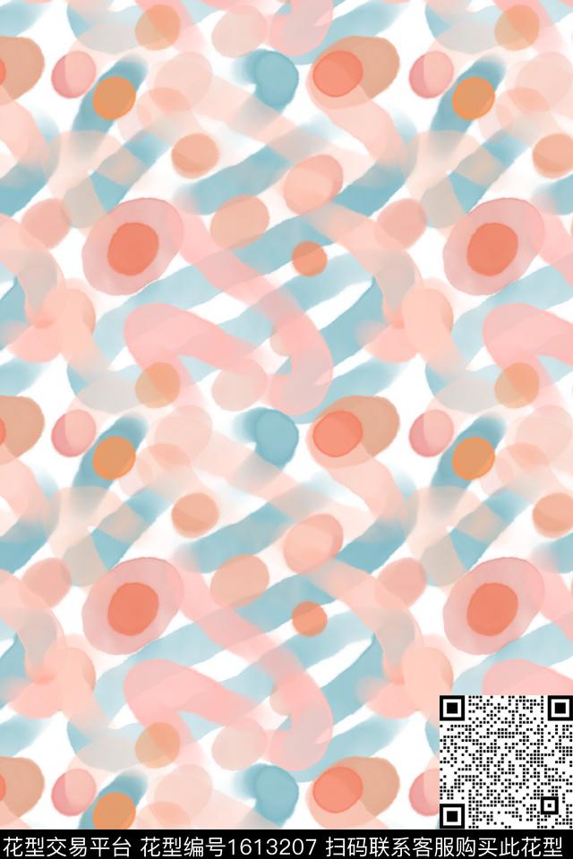水彩波点线条数码印花花型下载（图片编号: 1613207） - 瓦栏（Walan）