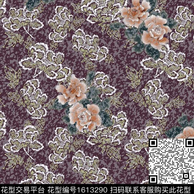 花卉中老年底纹数码印花花型下载（图片编号: 1613290） - 瓦栏（Walan）