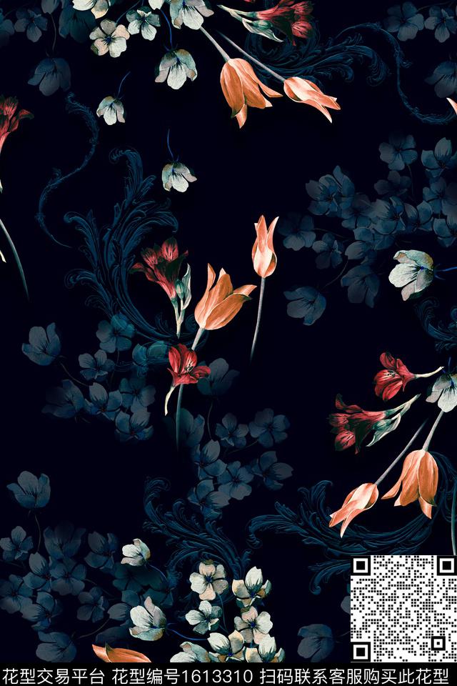 花卉中老年影花数码印花花型下载（图片编号: 1613310） - 瓦栏（Walan）