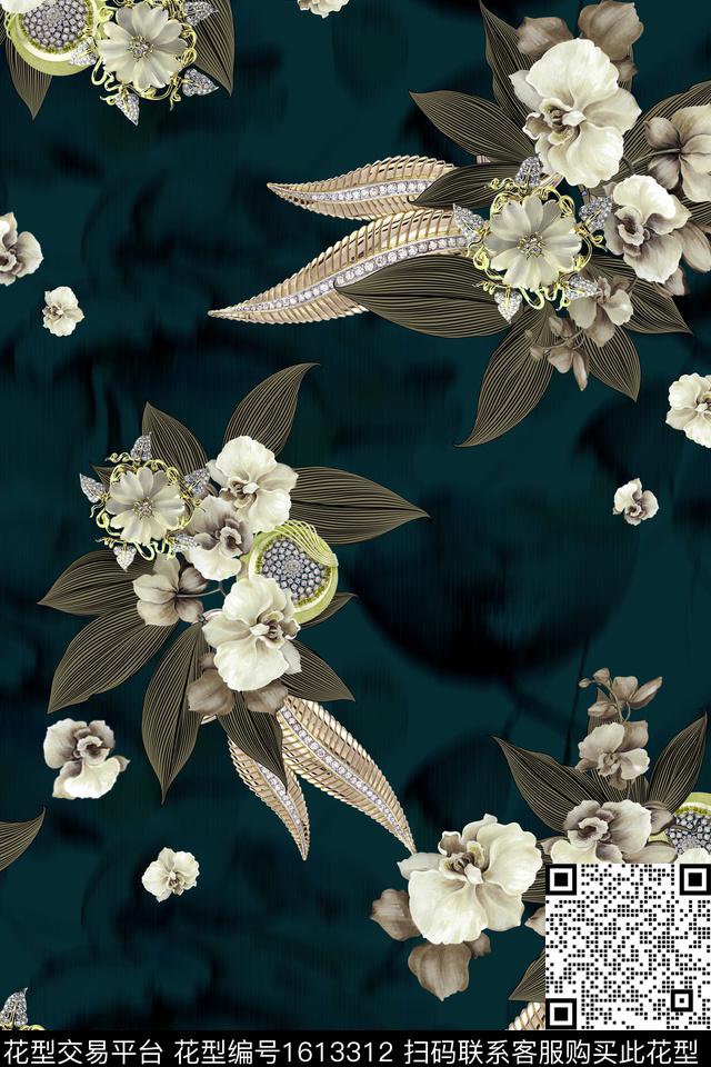 大花花卉中老年数码印花花型下载（图片编号: 1613312） - 瓦栏（Walan）