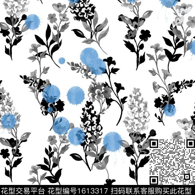 小清新黑白花型休闲数码印花花型下载（图片编号: 1613317） - 瓦栏（Walan）