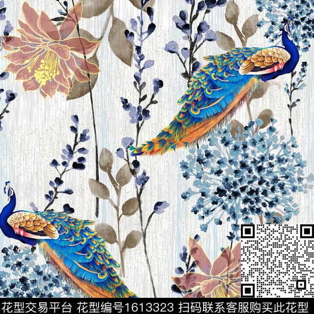 中国风水彩花卉数码印花花型下载（图片编号: 1613323） - 瓦栏（Walan）