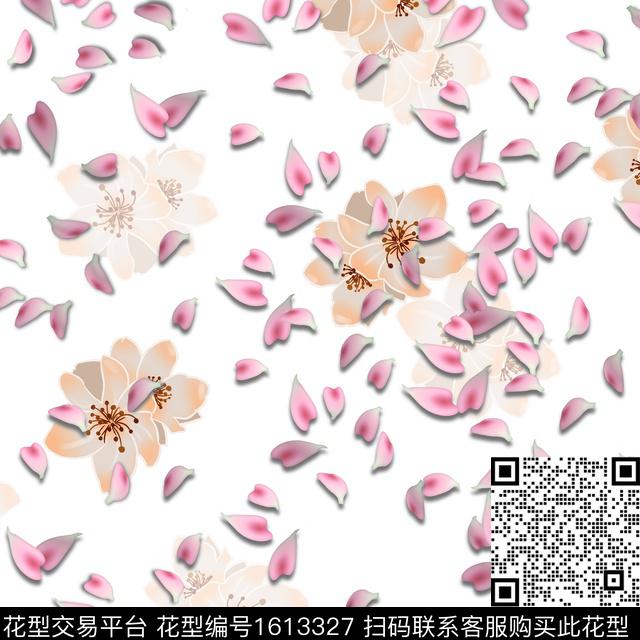 花卉花瓣清爽底花卉数码印花花型下载（图片编号: 1613327） - 瓦栏（Walan）