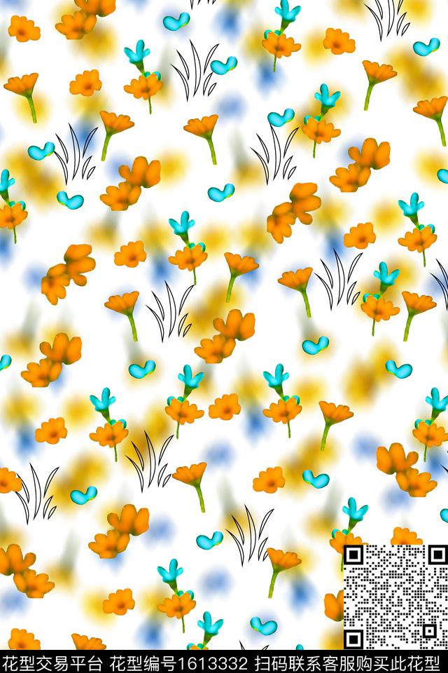 满版散花小碎花模糊花卉数码印花花型下载（图片编号: 1613332） - 瓦栏（Walan）