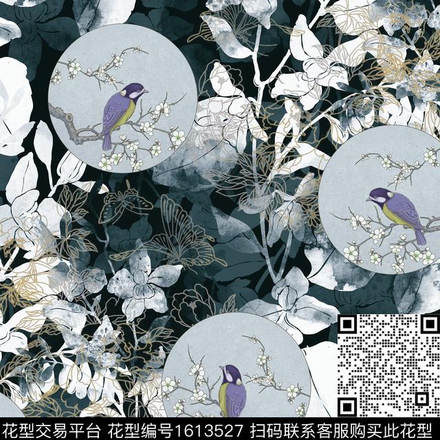 中国风线条花卉花卉数码印花花型下载（图片编号: 1613527） - 瓦栏（Walan）