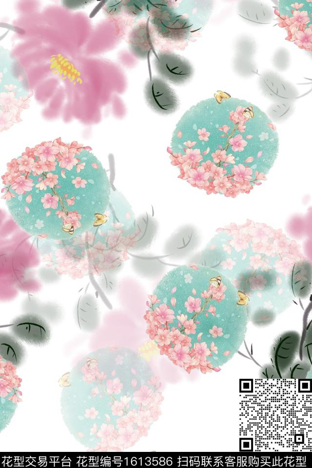 肌理水彩花卉水墨风数码印花花型下载（图片编号: 1613586） - 瓦栏（Walan）