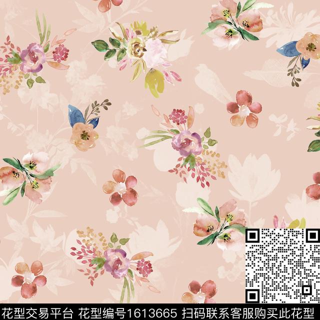 花卉水彩花卉剪影数码印花花型下载（图片编号: 1613665） - 瓦栏（Walan）