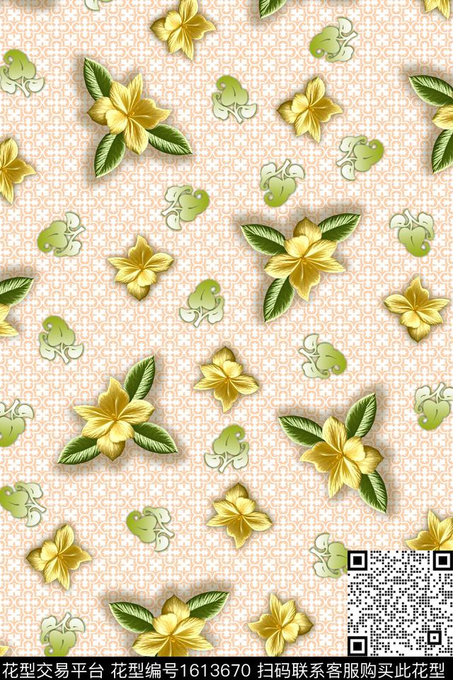 绣花花型满版散花底纹数码印花花型下载（图片编号: 1613670） - 瓦栏（Walan）