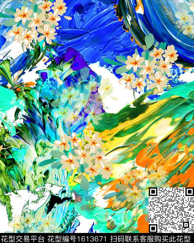 晕染肌理花卉油画花型数码印花花型下载（图片编号: 1613671） - 瓦栏（Walan）