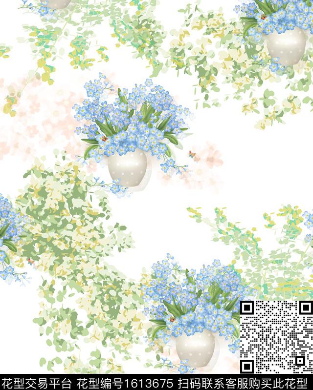 花瓶花卉小清新数码印花花型下载（图片编号: 1613675） - 瓦栏（Walan）